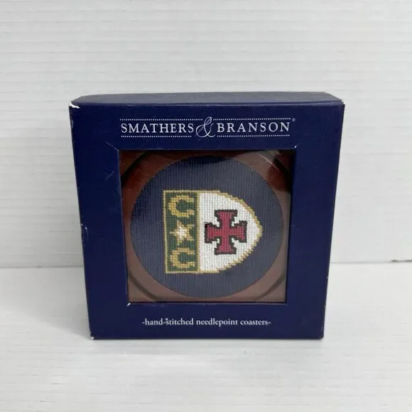 Smathers & Branson Hand-Stitched Needlepoint Coaster Set- CC Shield Crest Logo - Picture 10 of 11